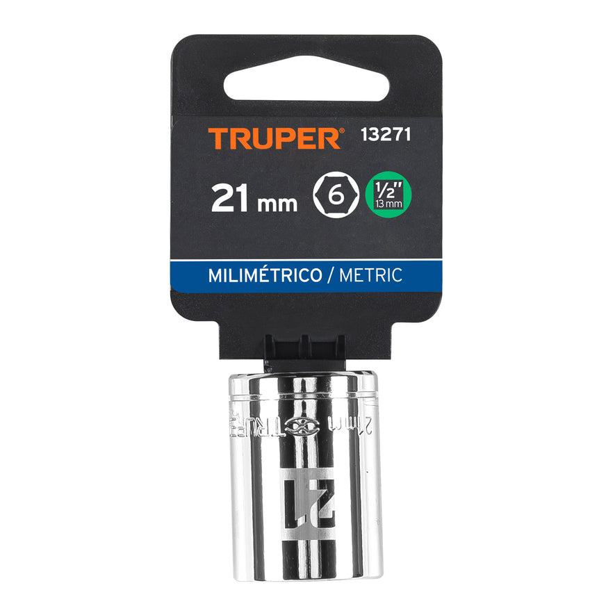 Dado de 21 mm, 6 puntas, cuadro 1/2', Truper Caja con 6, 13271
