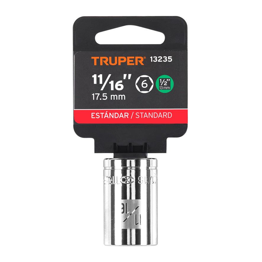 Dado de 11/16', 6 puntas, cuadro 1/2', Truper Caja con 6, 13235