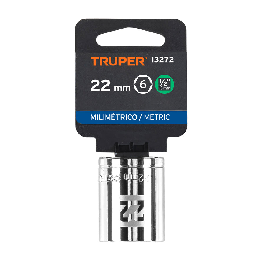 Dado de 22 mm, 6 puntas, cuadro 1/2', Truper Caja con 6, 13272