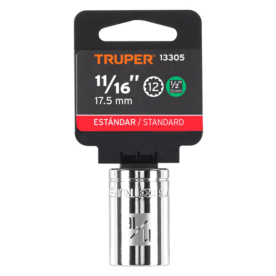 Dado de 11/16', 12 puntas, cuadro 1/2', Truper Caja con 6, 13305