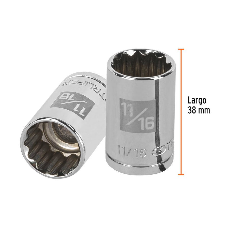 Dado de 11/16', 12 puntas, cuadro 1/2', Truper Caja con 6, 13305