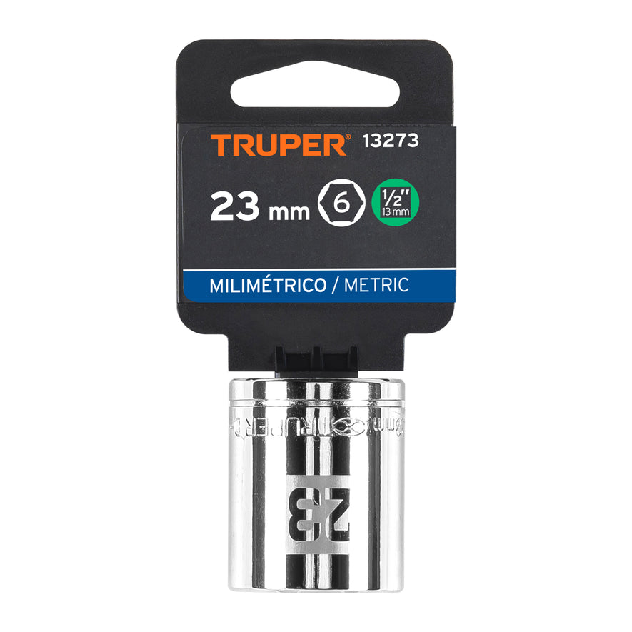Dado de 23 mm, 6 puntas, cuadro 1/2', Truper Caja con 6, 13273