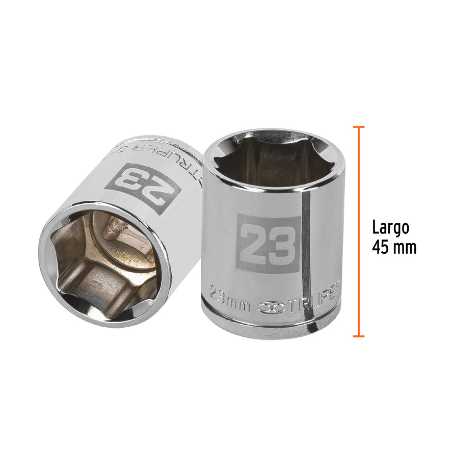 Dado de 23 mm, 6 puntas, cuadro 1/2', Truper Caja con 6, 13273