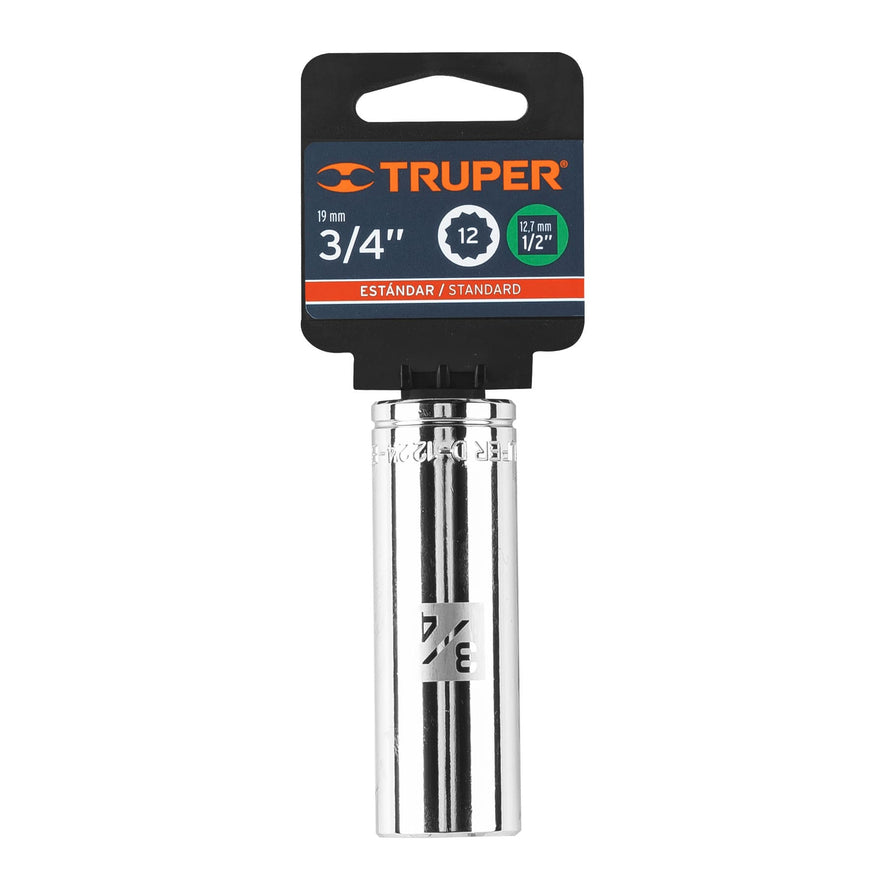 Dado largo de 3/4', 12 puntas, cuadro 1/2', Truper Caja con 6, 13364