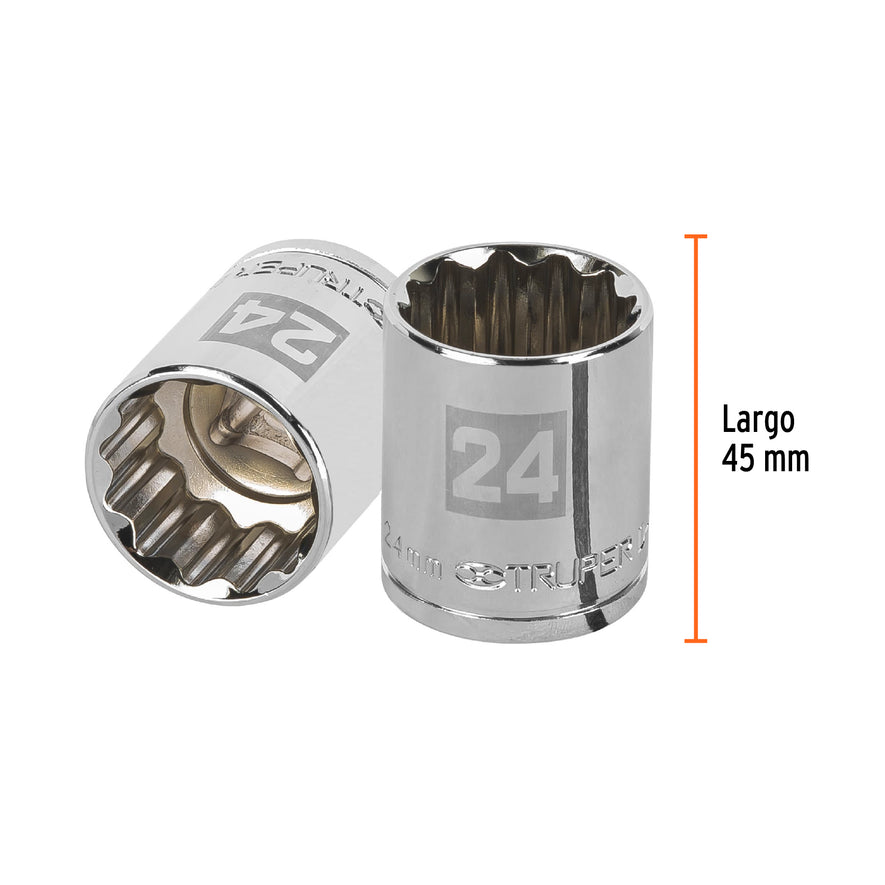 Dado de 24 mm, 12 puntas, cuadro 1/2', Truper Caja con 6, 13538