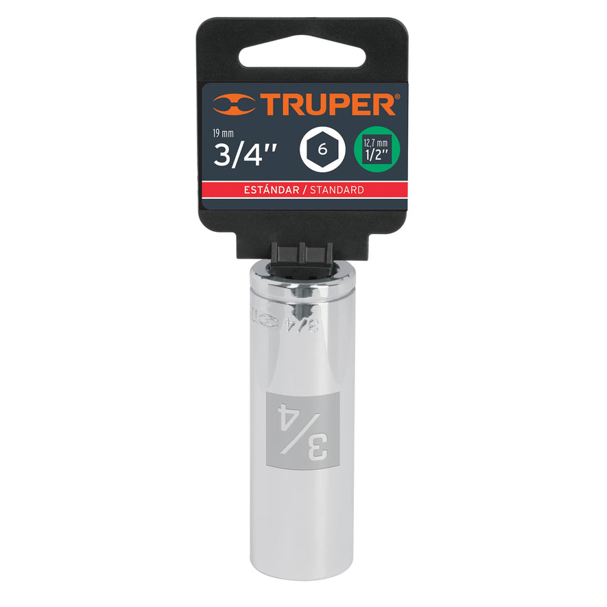 Dado largo de 3/4', 6 puntas, cuadro 1/2', Truper Caja con 6, 13329