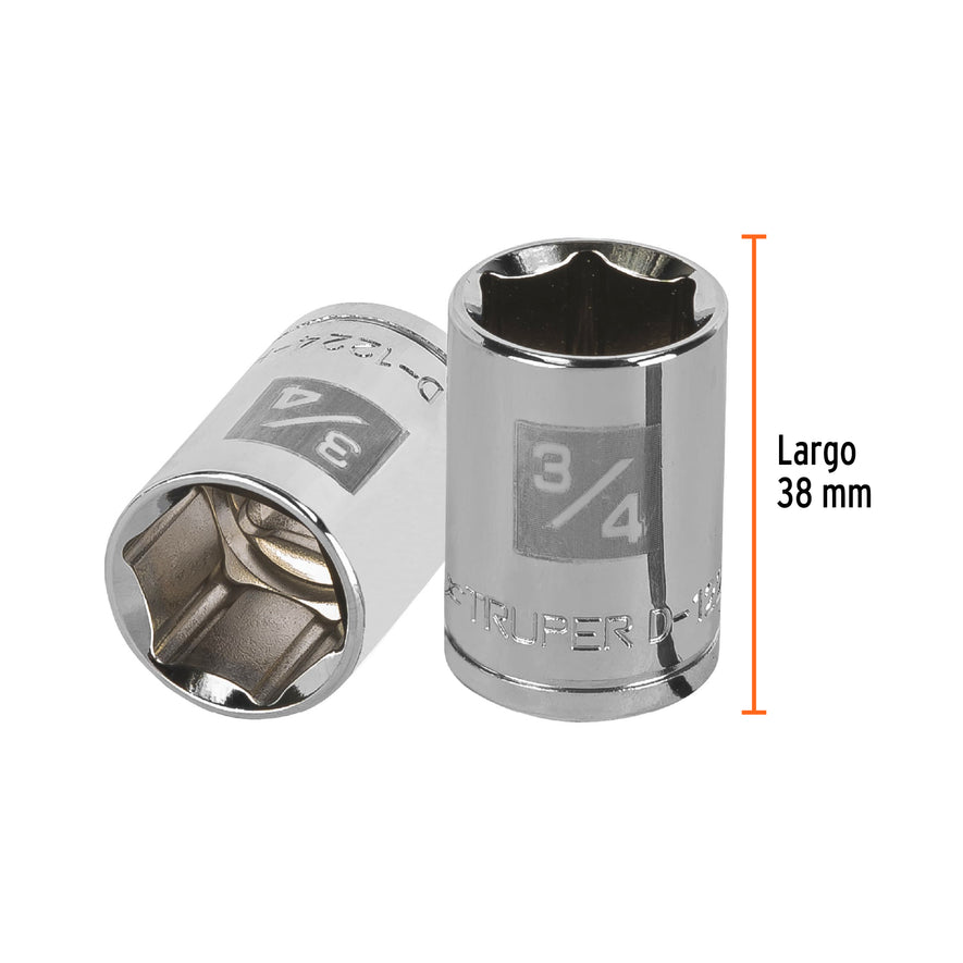 Dado de 3/4', 6 puntas, cuadro 1/2', Truper Caja con 6, 13236