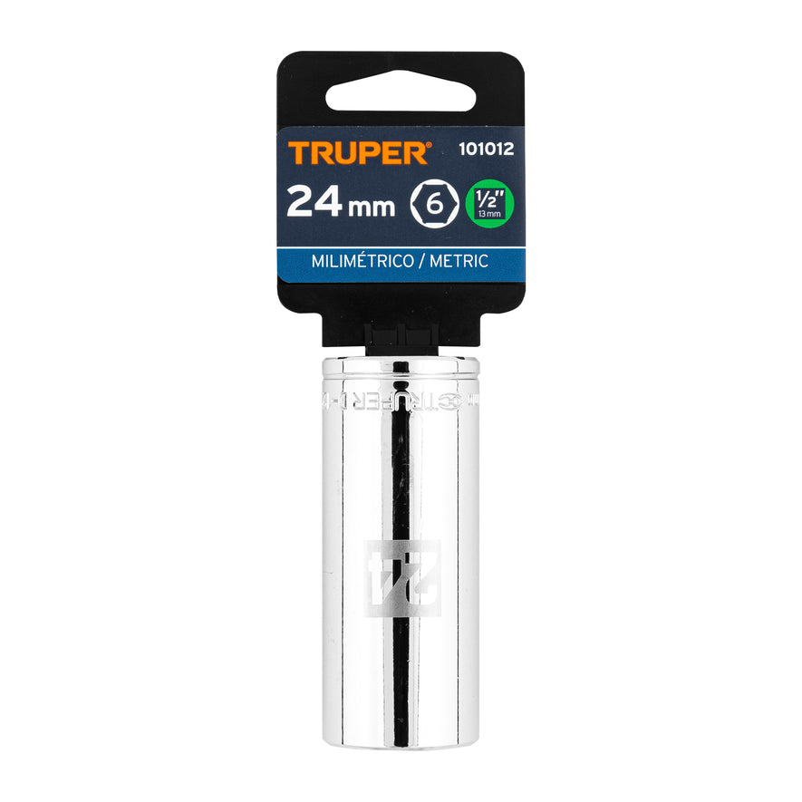 Dado largo de 24 mm, 6 puntas, cuadro 1/2', Truper Caja con 6, 101012