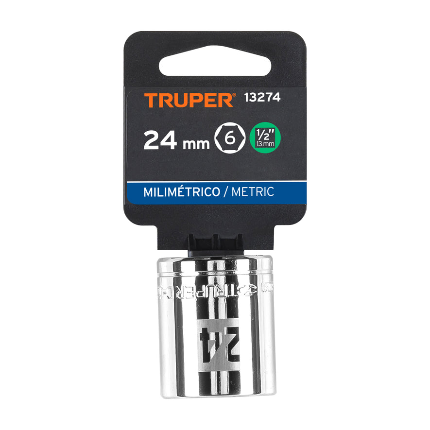 Dado de 24 mm, 6 puntas, cuadro 1/2', Truper Caja con 6, 13274