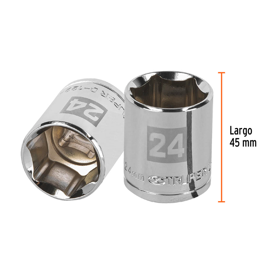 Dado de 24 mm, 6 puntas, cuadro 1/2', Truper Caja con 6, 13274