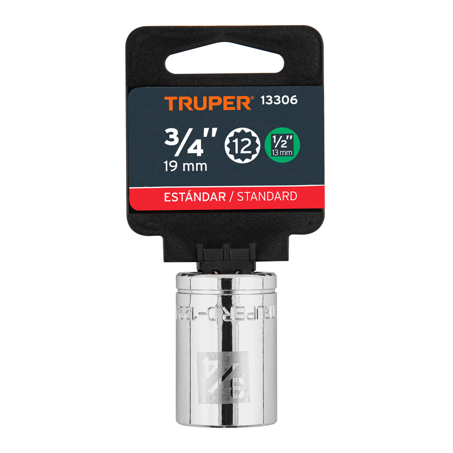 Dado de 3/4', 12 puntas, cuadro 1/2', Truper Caja con 6, 13306