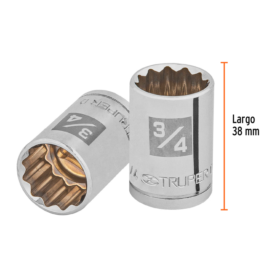 Dado de 3/4', 12 puntas, cuadro 1/2', Truper Caja con 6, 13306