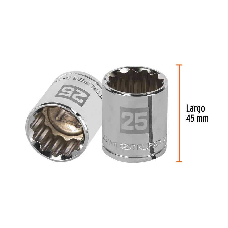 Dado de 25 mm, 12 puntas, cuadro 1/2', Truper Caja con 6, 13539