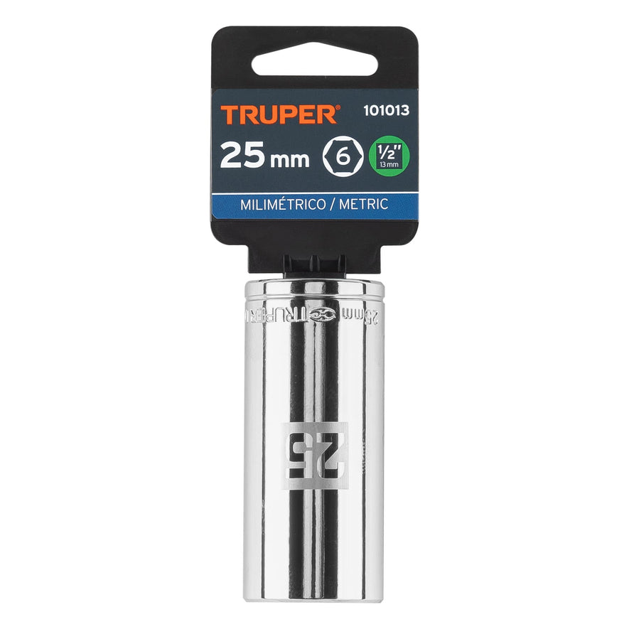 Dado largo de 25 mm, 6 puntas, cuadro 1/2', Truper Caja con 6, 101013