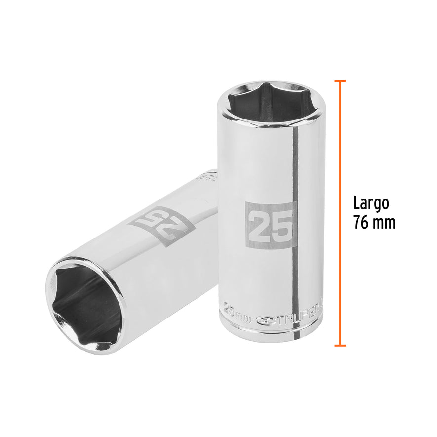 Dado largo de 25 mm, 6 puntas, cuadro 1/2', Truper Caja con 6, 101013