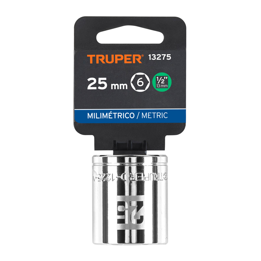 Dado de 25 mm, 6 puntas, cuadro 1/2', Truper Caja con 6, 13275