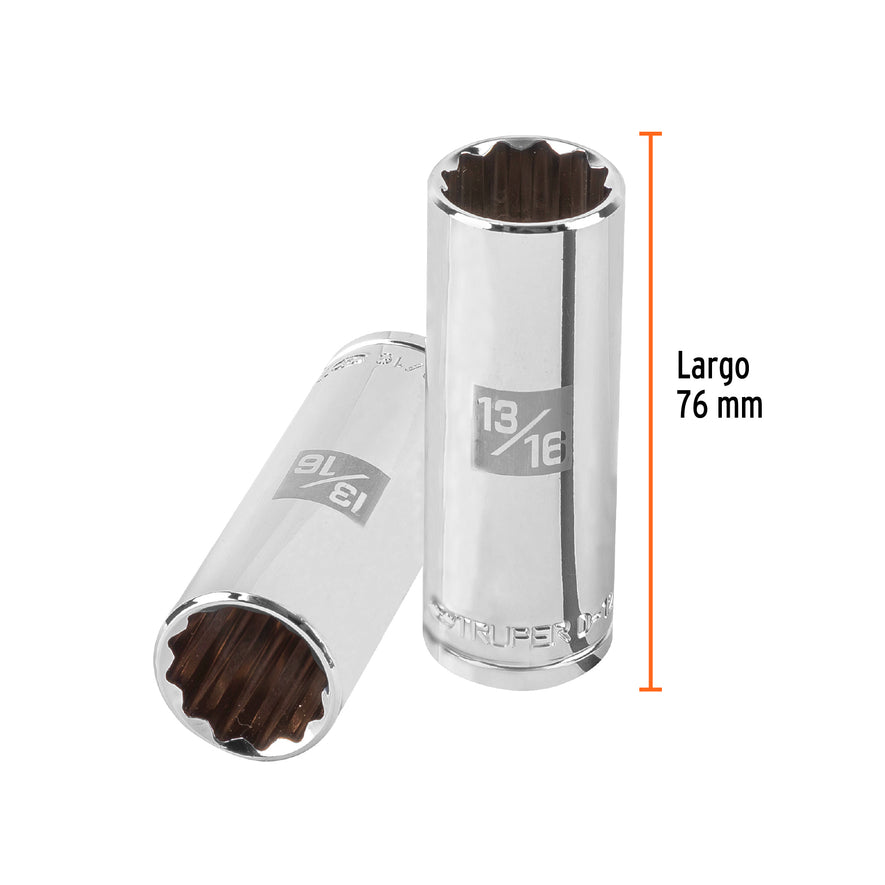 Dado largo de 13/16', 12 puntas, cuadro 1/2', Truper Caja con 6, 13367