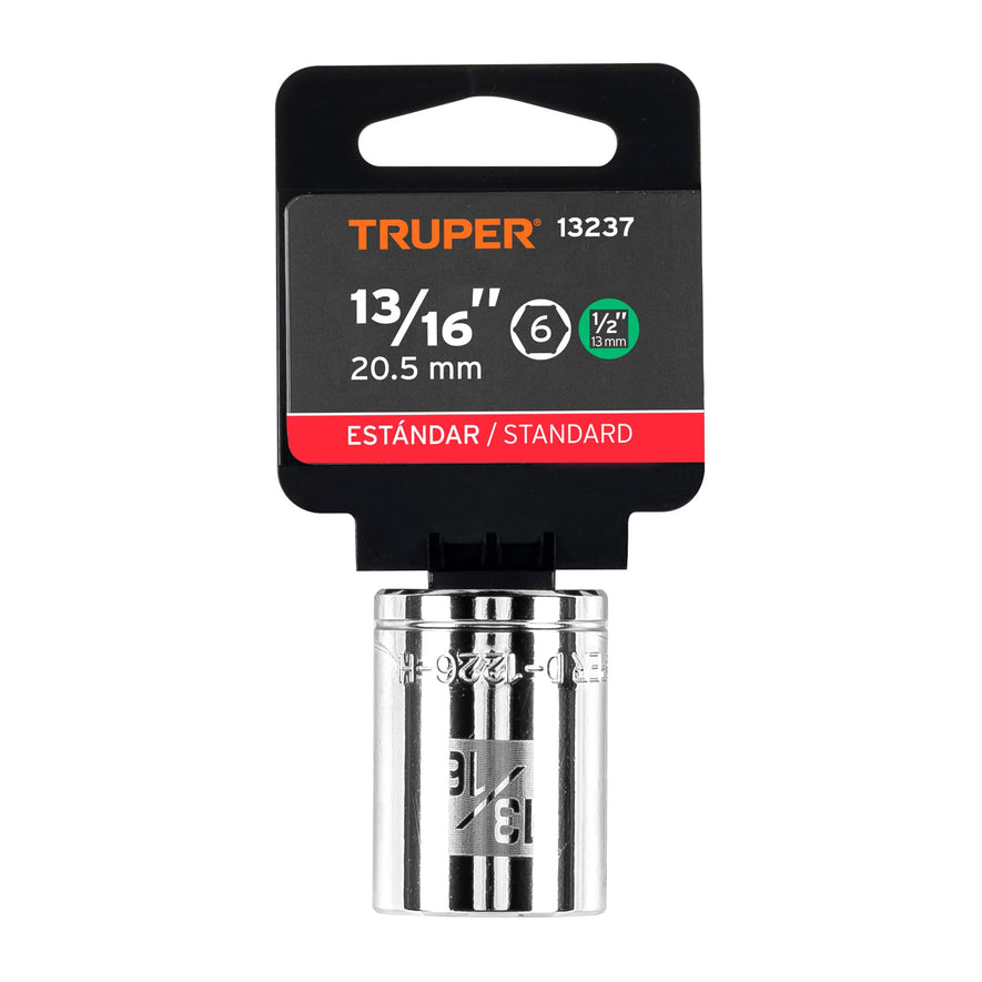 Dado de 13/16', 6 puntas, cuadro 1/2', Truper Caja con 6, 13237