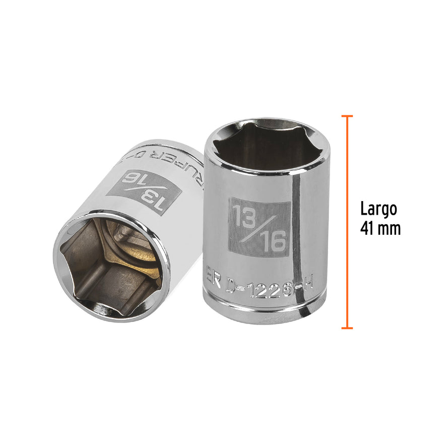 Dado de 13/16', 6 puntas, cuadro 1/2', Truper Caja con 6, 13237