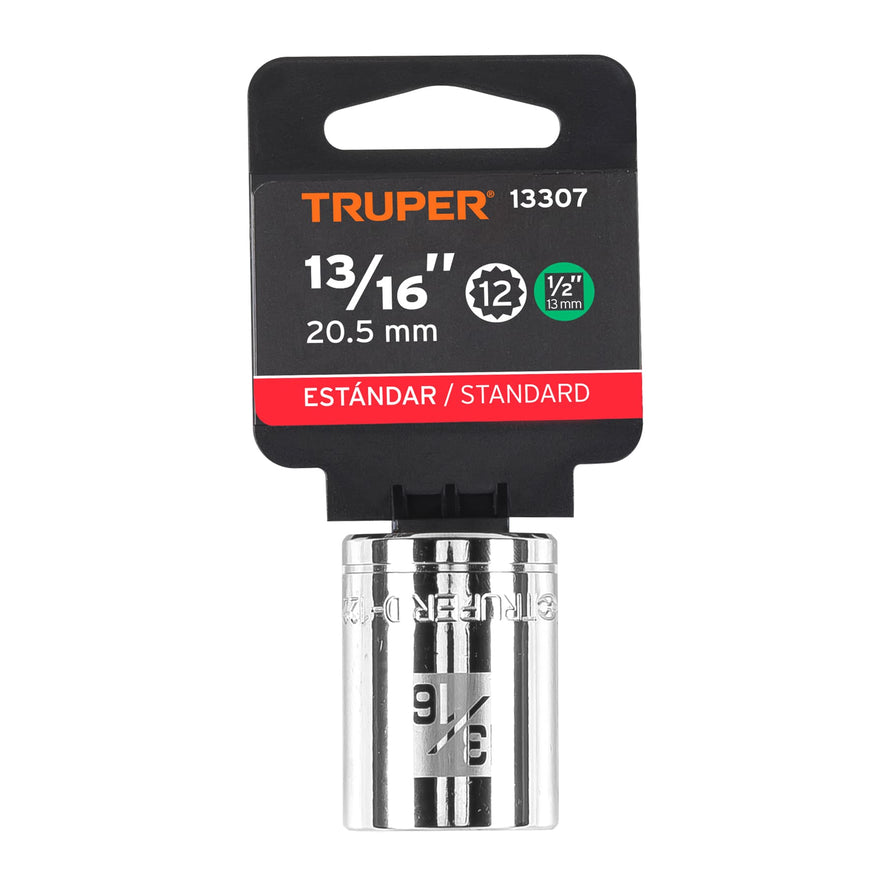 Dado de 13/16', 12 puntas, cuadro 1/2', Truper Caja con 6, 13307