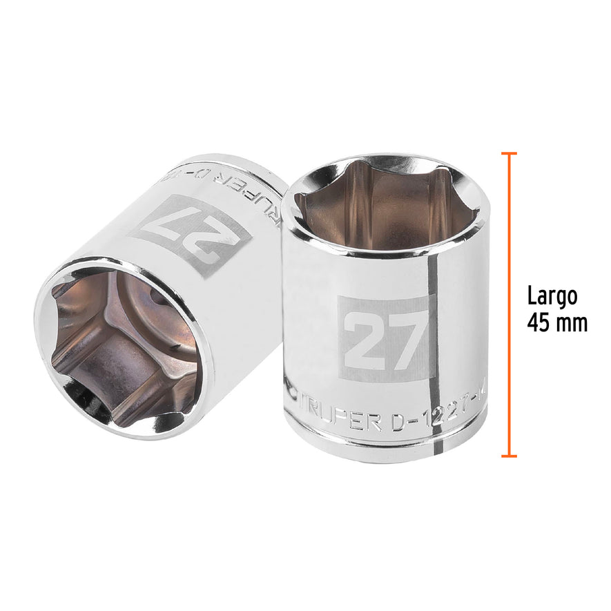 Dado de 27 mm, 6 puntas, cuadro 1/2', Truper Caja con 6, 101007