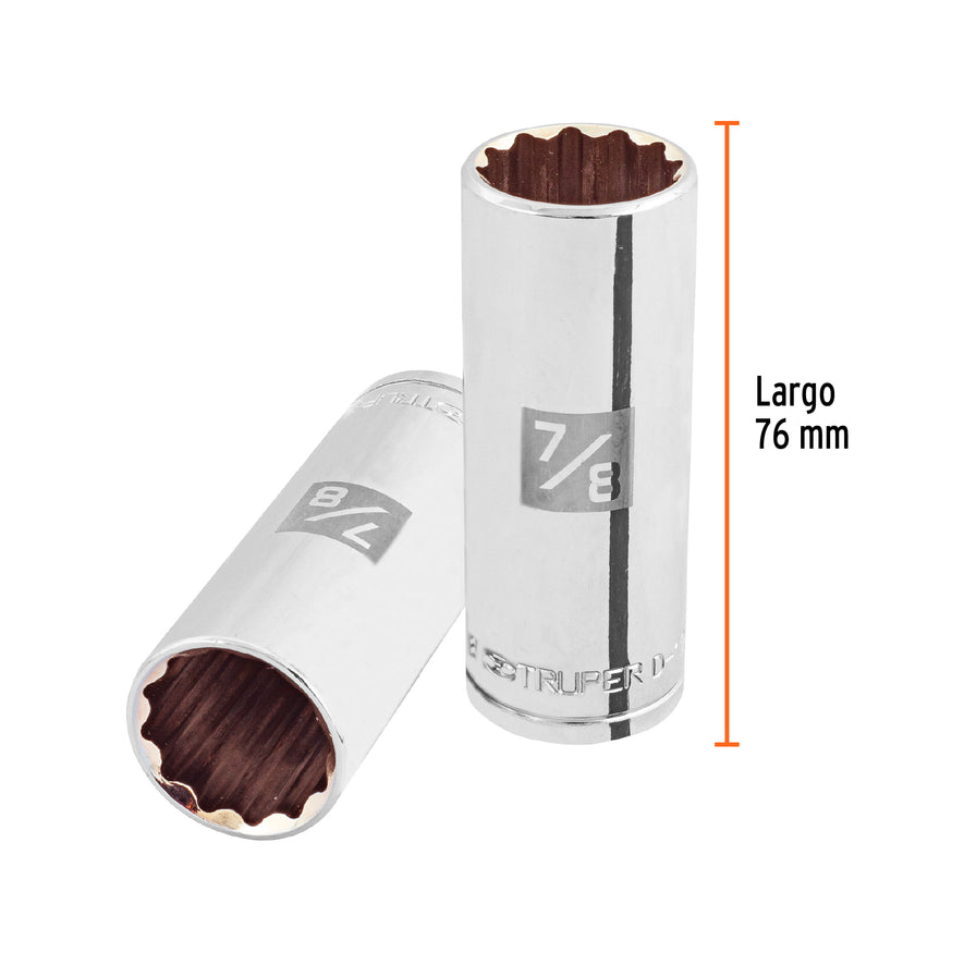 Dado largo de 7/8', 12 puntas, cuadro 1/2', Truper Caja con 6, 13368
