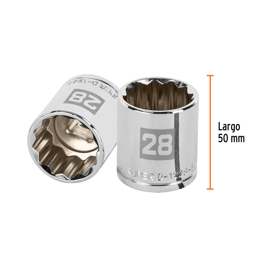 Dado de 28 mm, 12 puntas, cuadro 1/2', Truper Caja con 6, 13542