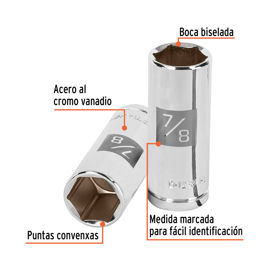 Dado largo de 7/8', 6 puntas, cuadro 1/2', Truper Caja con 6, 13331