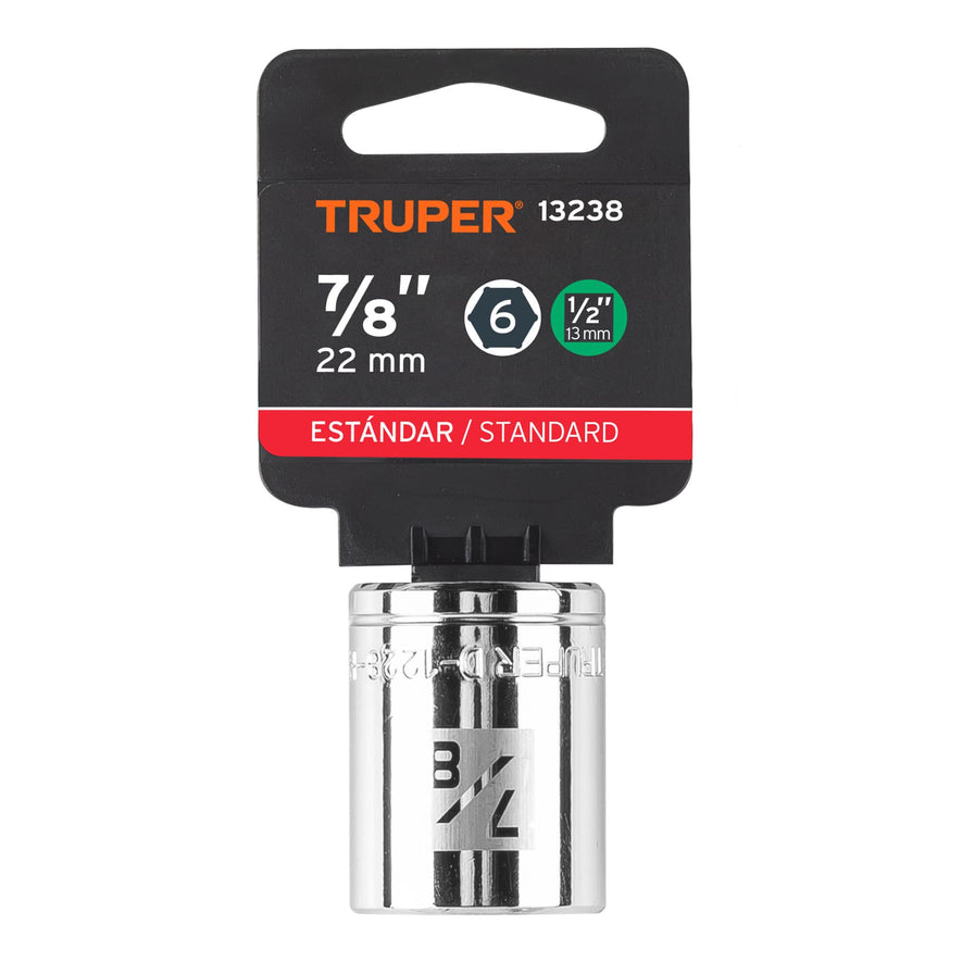 Dado de 7/8', 6 puntas, cuadro 1/2', Truper Caja con 6, 13238