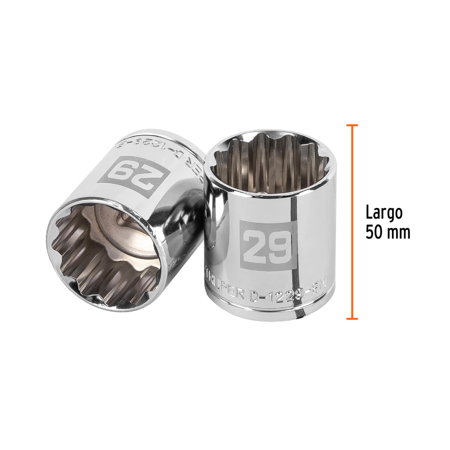 Dado de 29 mm, 12 puntas, cuadro 1/2', Truper Caja con 6, 13543