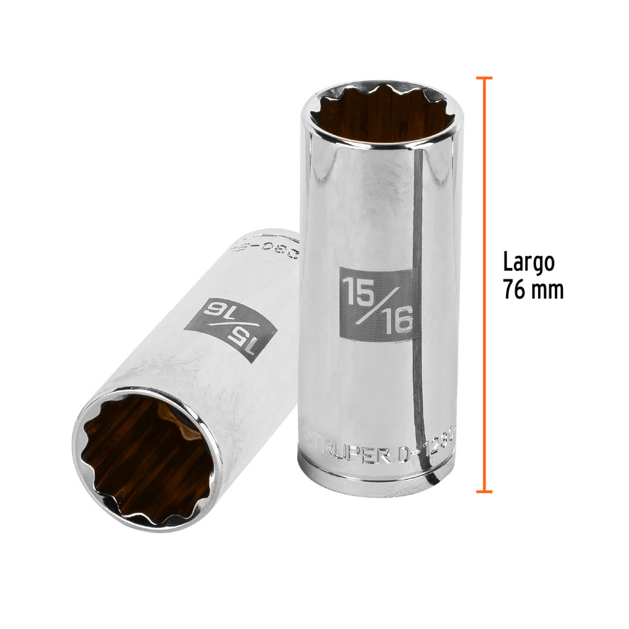 Dado largo de 15/16', 12 puntas, cuadro 1/2', Truper Caja con 6, 13369