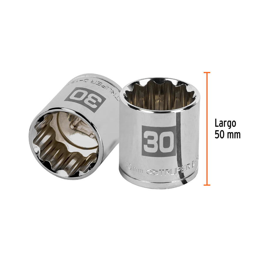 Dado de 30 mm, 12 puntas, cuadro 1/2', Truper Caja con 6, 13544