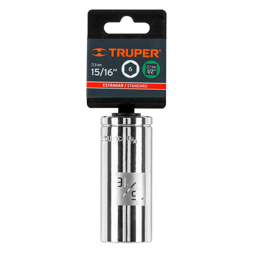 Dado largo de 15/16', 6 puntas, cuadro 1/2', Truper Caja con 6, 13332