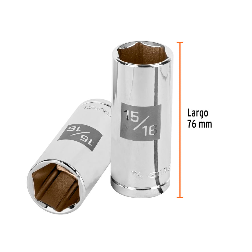 Dado largo de 15/16', 6 puntas, cuadro 1/2', Truper Caja con 6, 13332