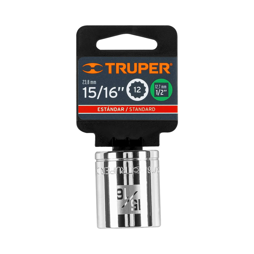 Dado de 15/16', 12 puntas, cuadro 1/2', Truper Caja con 6, 13309