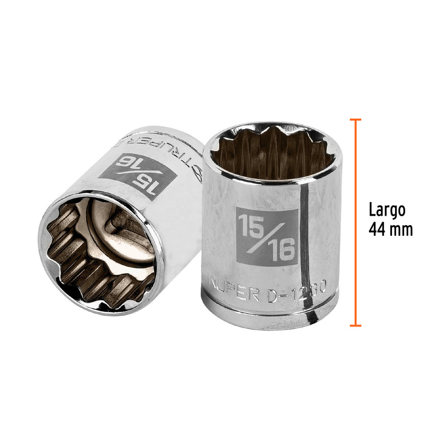 Dado de 15/16', 12 puntas, cuadro 1/2', Truper Caja con 6, 13309