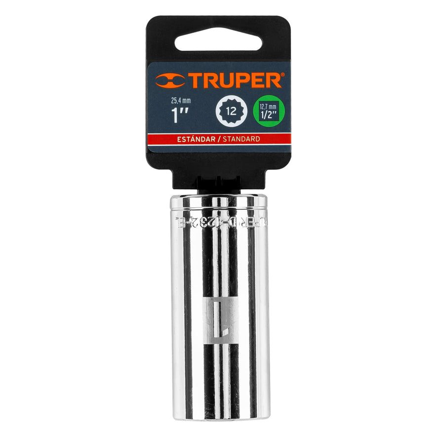 Dado largo de 1', 12 puntas, cuadro 1/2', Truper Caja con 6, 13370