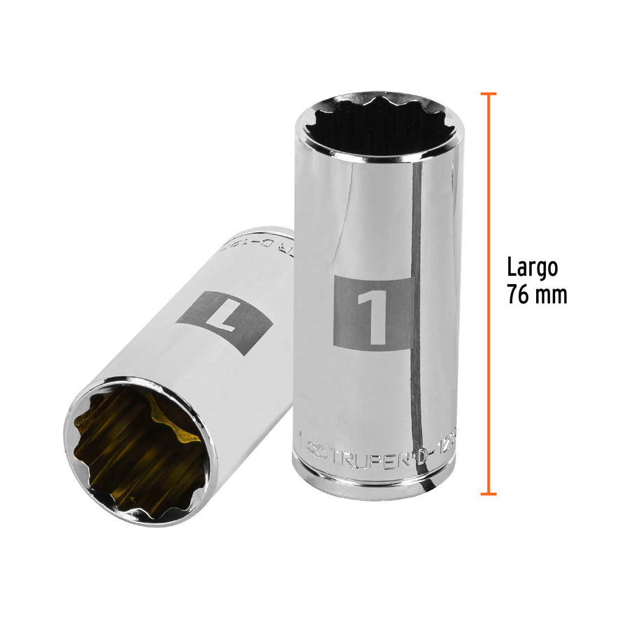 Dado largo de 1', 12 puntas, cuadro 1/2', Truper Caja con 6, 13370