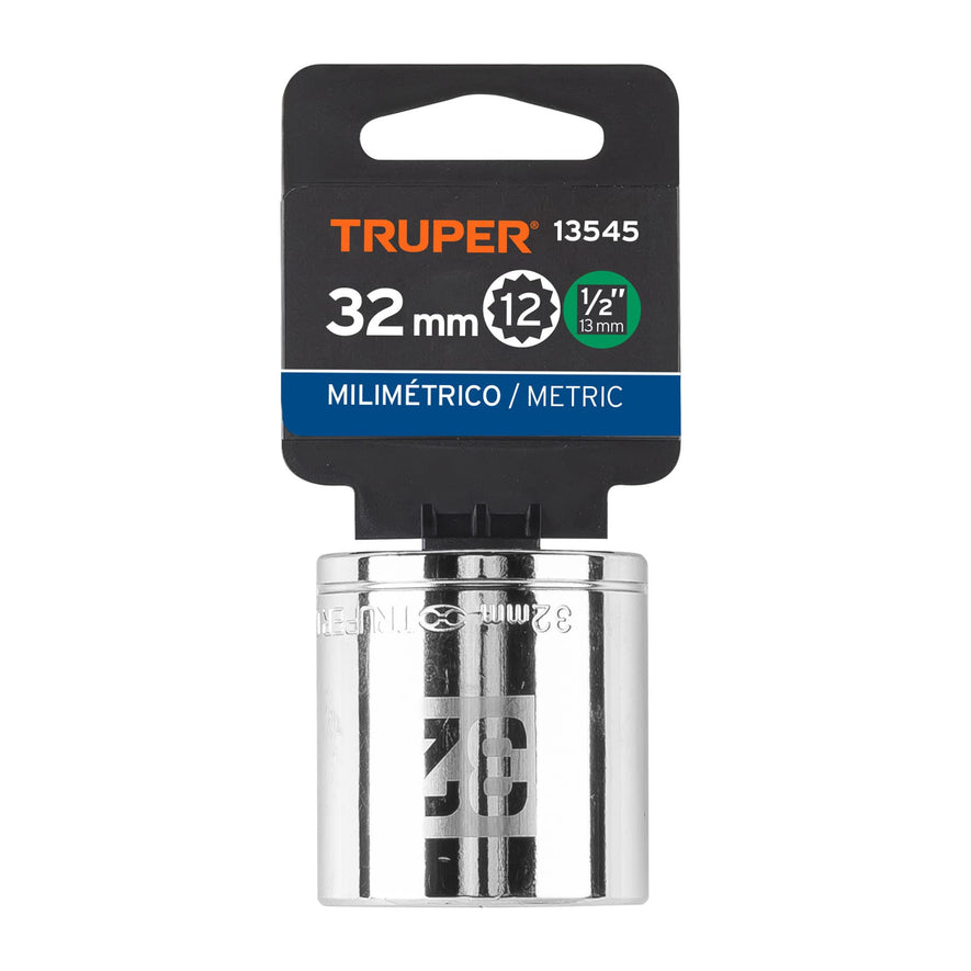 Dado de 32 mm, 12 puntas, cuadro 1/2', Truper Caja con 6, 13545