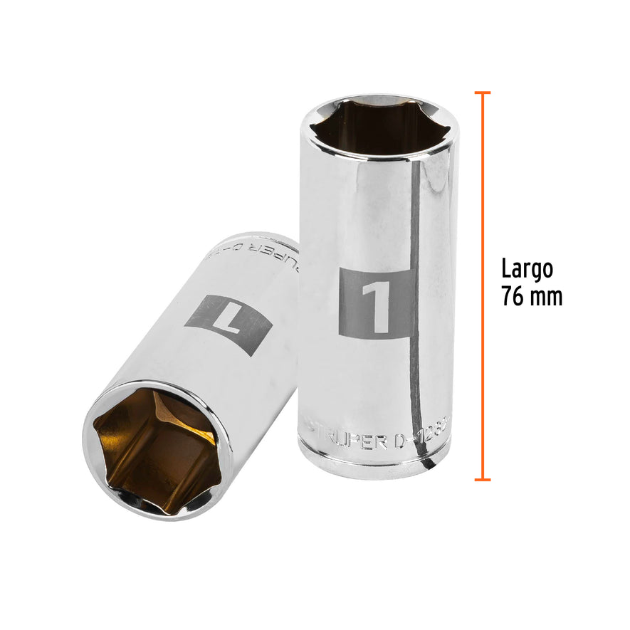 Dado largo de 1', 6 puntas, cuadro 1/2', Truper Caja con 6, 13333