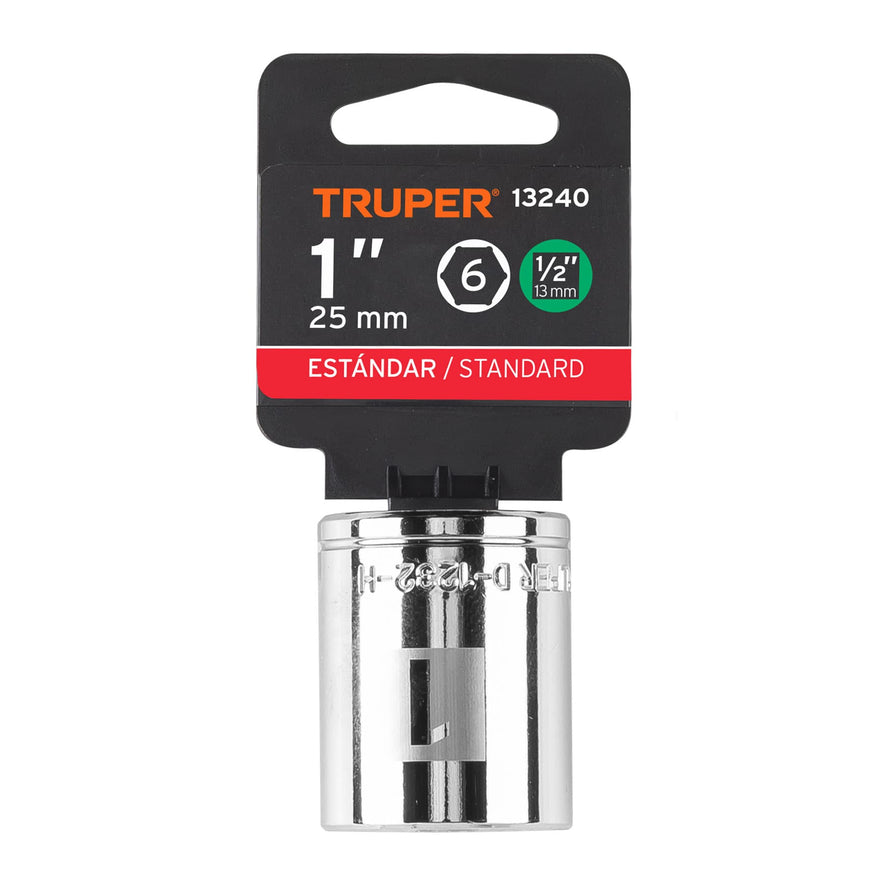 Dado de 1', 6 puntas, cuadro 1/2', Truper Caja con 6, 13240