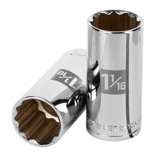 Dado largo de 1-1/16', 12 puntas, cuadro 1/2', Truper Caja con 6, 13371