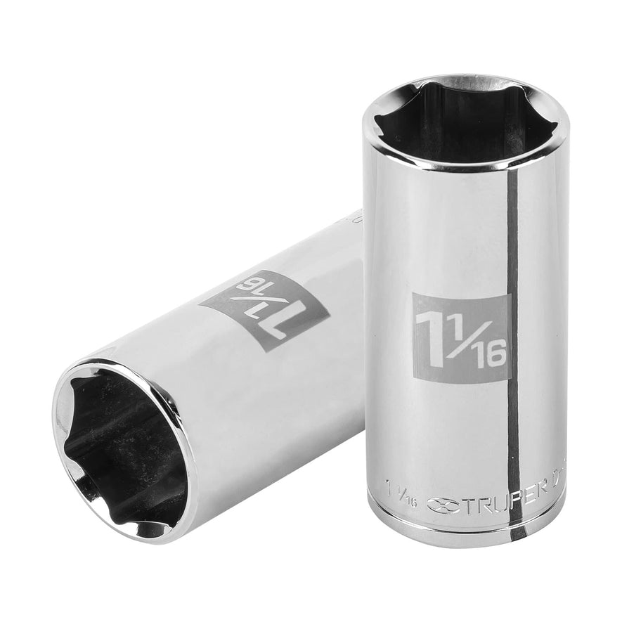 Dado largo de 1-1/16', 6 puntas, cuadro 1/2', Truper Caja con 6, 100997