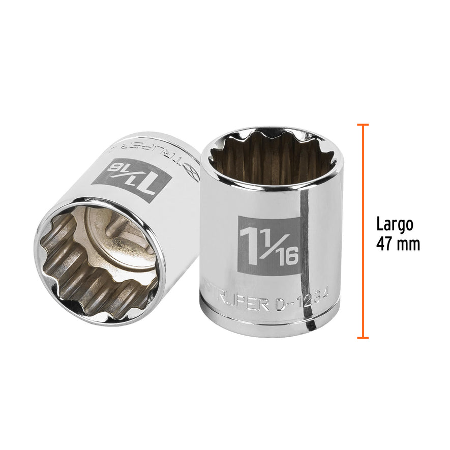 Dado de 1-1/16', 12 puntas, cuadro 1/2', Truper Caja con 6, 13311