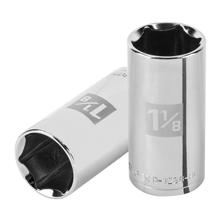 Dado largo de 1-1/8', 6 puntas, cuadro 1/2', Truper Caja con 6, 100998