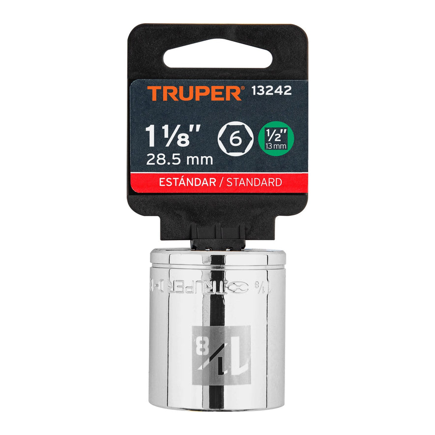 Dado de 1-1/8', 6 puntas, cuadro 1/2', Truper Caja con 6, 13242