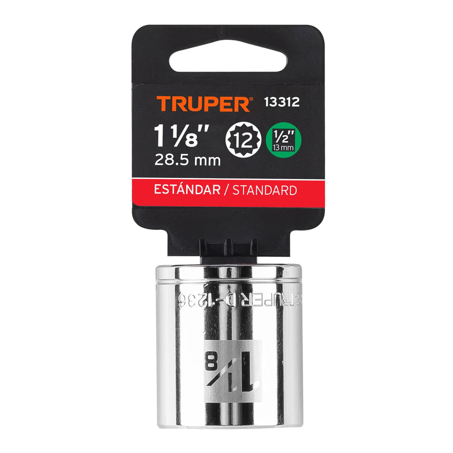 Dado de 1-1/8', 12 puntas, cuadro 1/2', Truper Caja con 6, 13312