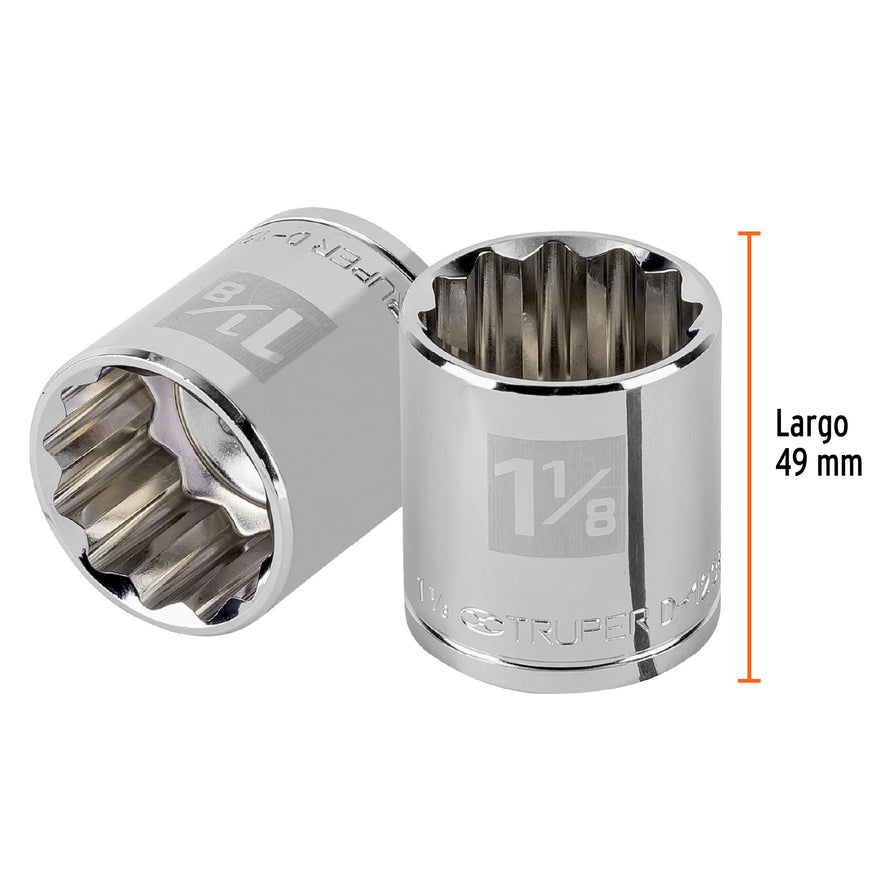 Dado de 1-1/8', 12 puntas, cuadro 1/2', Truper Caja con 6, 13312