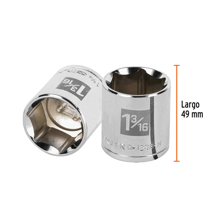 Dado de 1-3/16', 6 puntas, cuadro 1/2', Truper Caja con 6, 13243