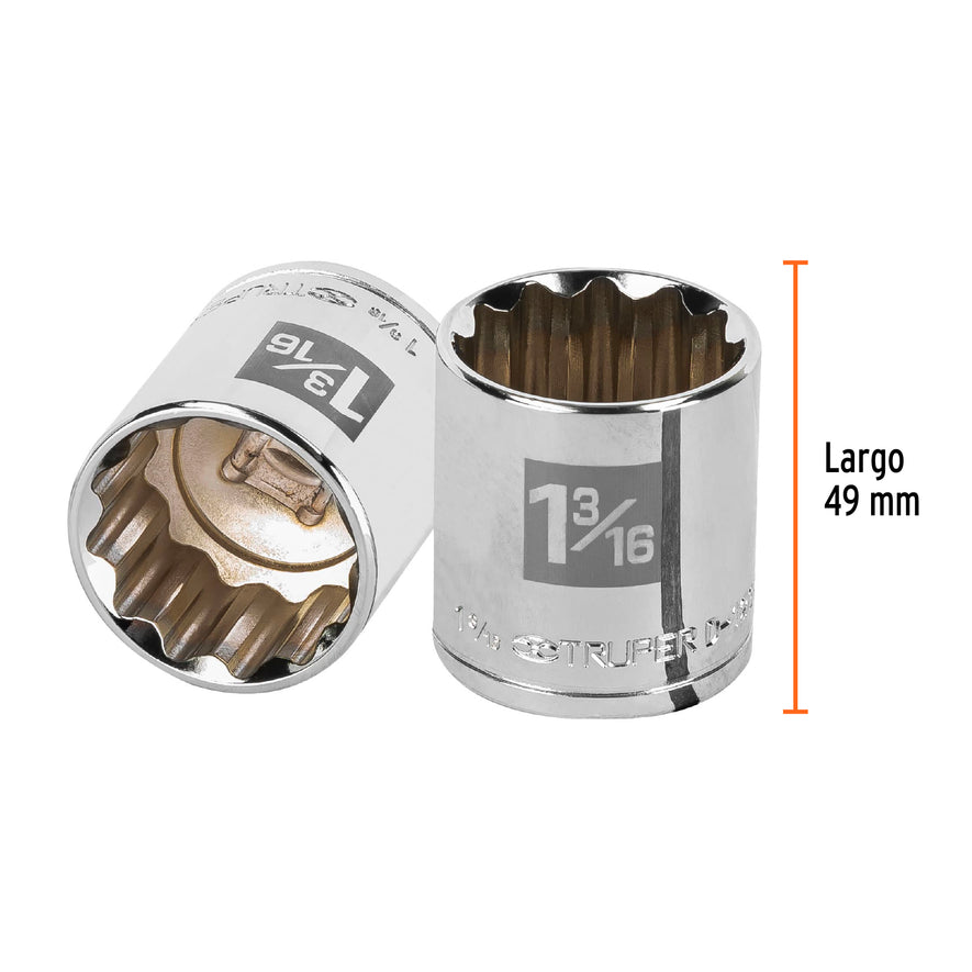 Dado de 1-3/16', 12 puntas, cuadro 1/2', Truper Caja con 6, 13313